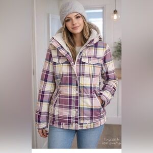 Plaid Women's Jacket - Purple and Cream